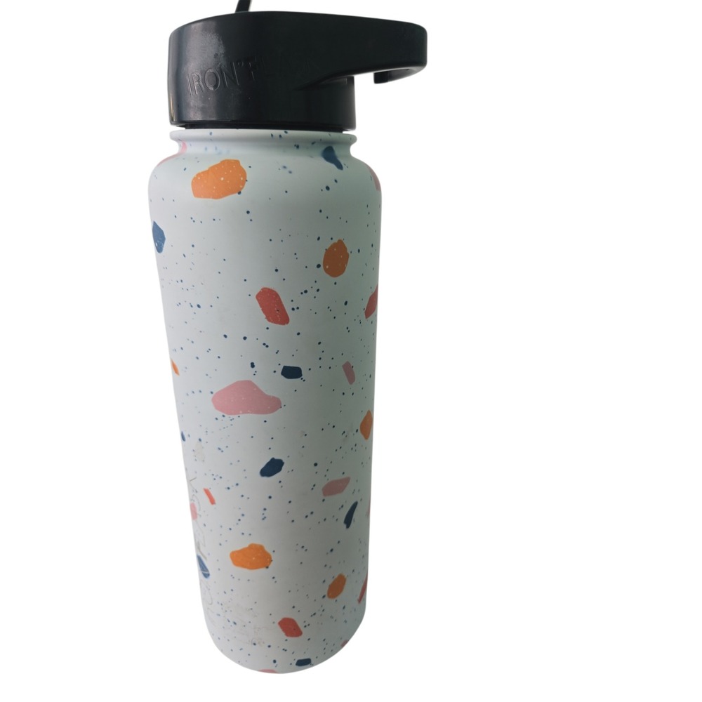 Iron Flask Water Bottle Terrazzo‎ Print 40oz Stainless Steel Tumbler Black Lid - Picture 5 of 14